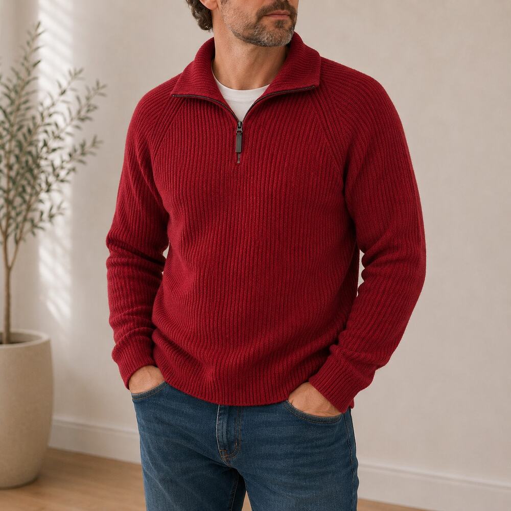Banana Republic Mens Quarter Zip Sweater Size L Red Mock Wool Blend Preppy Dad